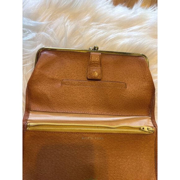 Vtg Antique Pigskin Leather Wallet With Gold-Tone Frame & Crown Detail Clutch - Picture 8 of 12
